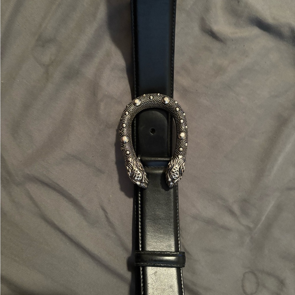 Gucci Dionysus Black and Silver Leather Belt | Used